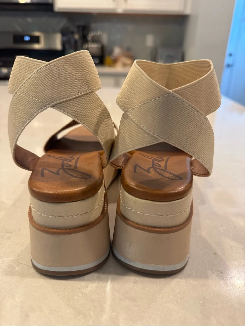 Platform Sandal in Beige Cream - Women's Elastic Strap